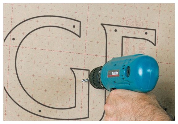 Images of drill pattern being used for letter installation